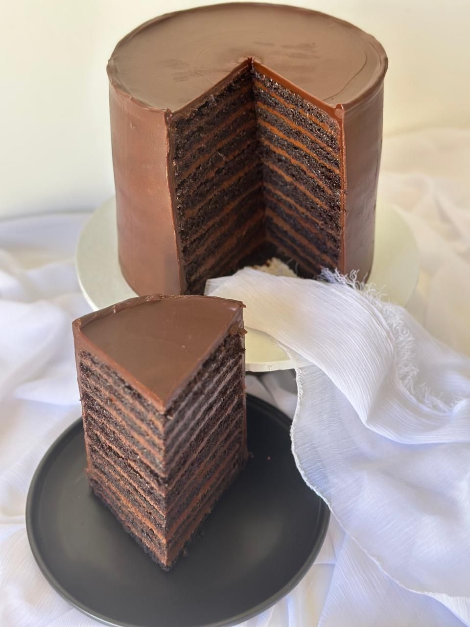 Twelve-Layer Chocolate Fudge — a custom cake by Sky Cakes
