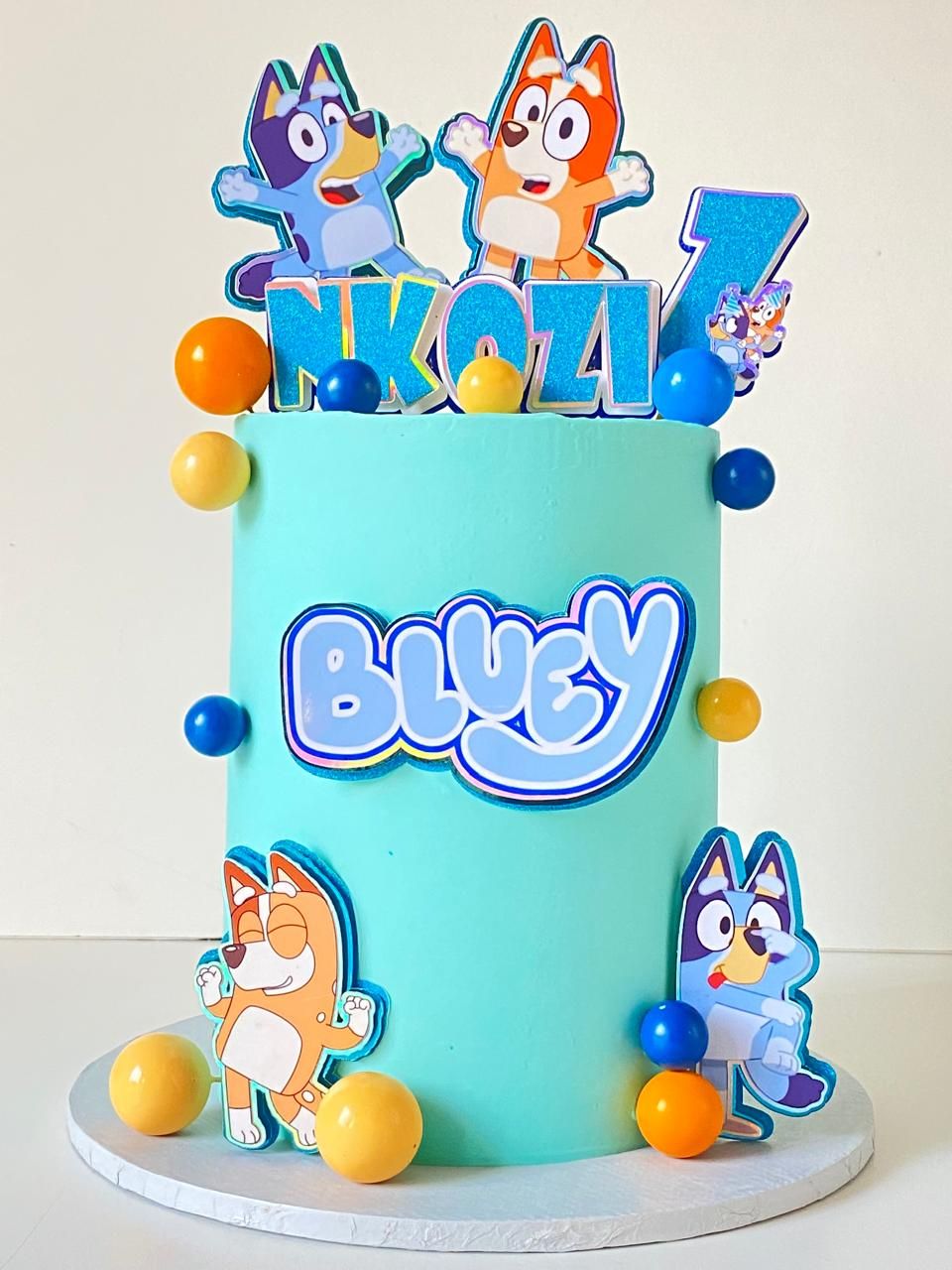Bluey Turquoise Balloon — a custom cake by Sky Cakes